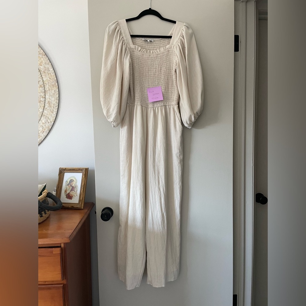 Ivy City Co Arianna Jumpsuit in Linen/Cream (M)